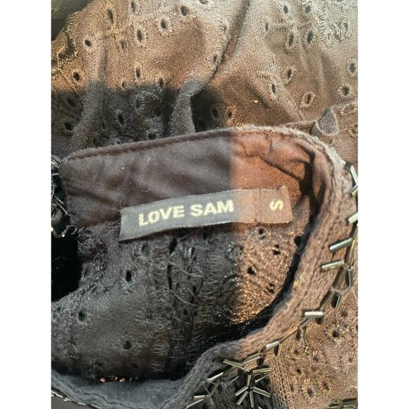 LOVE SAM Cotton Beaded Eyelet Black Top Size Small - Picture 3 of 4